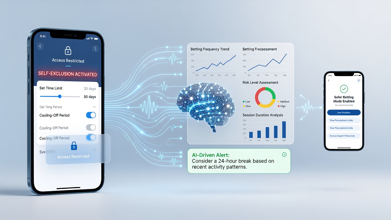 Datenfluss zwischen mobiler App, Analytik-Engine und Selbstausschluss-System