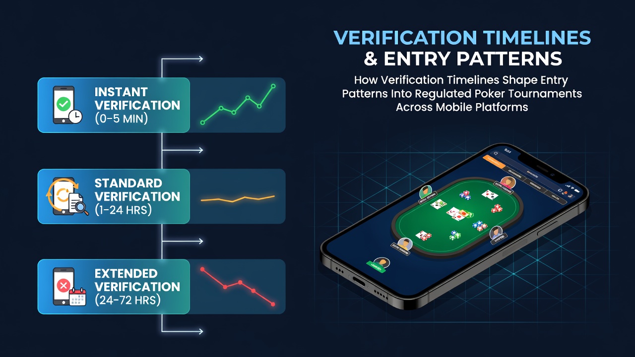 Mobile poker verification process on smartphone screen showing timeline indicators